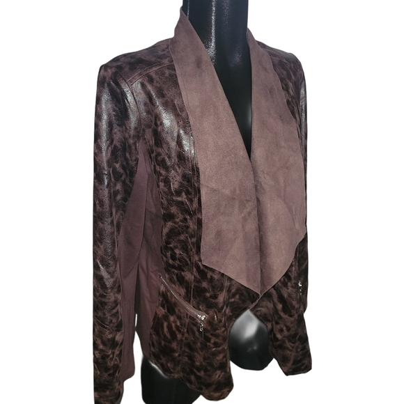 Marie Claire Brown Faux Leather Waterfall Cardigan Jacket - Picture 3 of 7